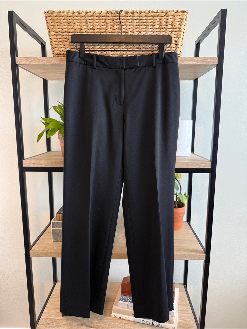 Brooks Brothers Mid-Rise Caroline Fit 100% Wool Black Woven Career Dress Pant, 6